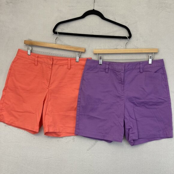 Lot of 3 Lands' End Chino Shorts Womens 10 Coral Purple Brown Casual Cotton - Picture 5 of 14